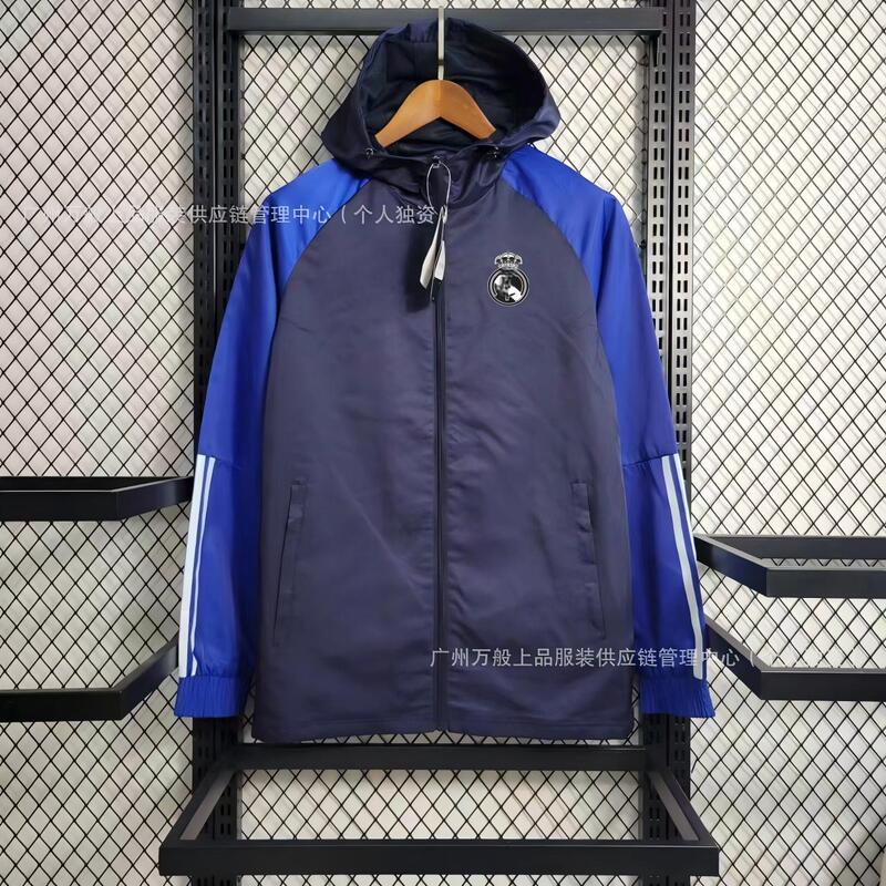 Hooded Football Windbreaker Coat Jacket Double Layer Windproof Waterproof Quick Dry Running Sports Training Suit Winter Training