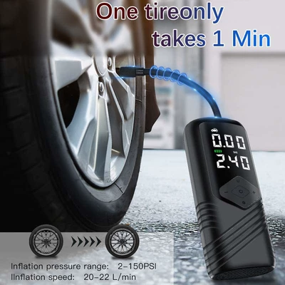 Portable Car Wireless Air Pump, Multi-Functional Digital Display Tire Electric Air Pump, 2500Ma Car Air Pump