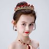 Fashionable children's red tiara, metal golden water contains rose, headband, crown, hair accessory, flowered