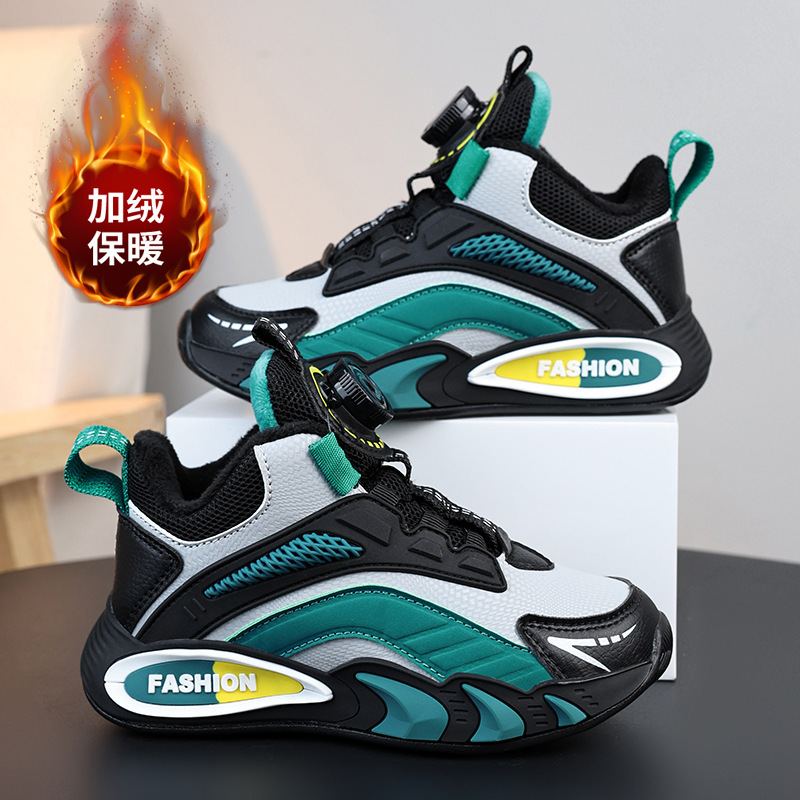 Zapatos para niños de invierno de algodón con velcro caliente botón giratorio zapatos deportivos para niños de baloncesto para niños de tamaño medio zapatos de algodón para niños