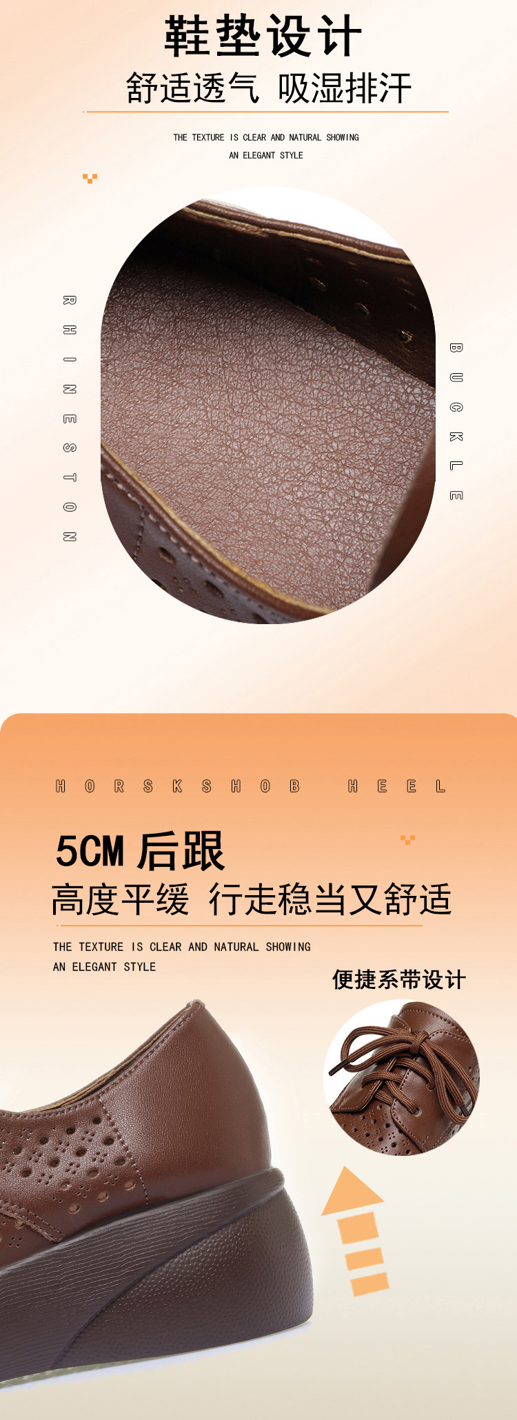 Sandal nữ đế xuồng cao gót da thật lỗ thoáng khí mũi tròn — màu nâu chi tiết 5
