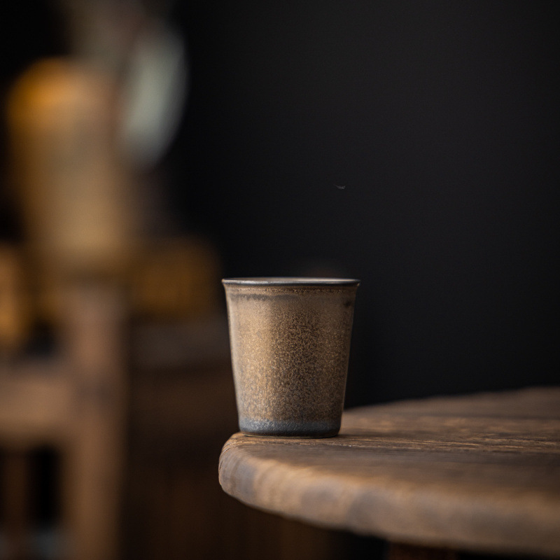 复古鎏金铁锈釉品茗杯粗陶茶杯主人杯陶瓷杯单杯新中式茶室定logo|undefined