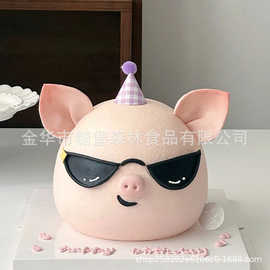 糖堡森林网红酷炫眼镜小猪翻糖切模猪猪生肖猪生日蛋糕模具压模