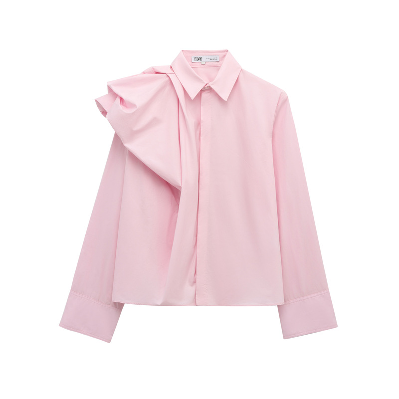 Women's 2025 New European and American Fashion Simple Shoulder Fluffy Design Poplin Shirt Lel Long Sleeve Loose Top Women's 2025 New European and American Fashion Simple Shoulder Fluffy Design Poplin Shirt Lel Long Sleeve Loose Top