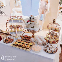 甜品台下午茶茶歇冷盘餐具蛋糕架子黄铜托盘装饰摆件生日婚礼布置