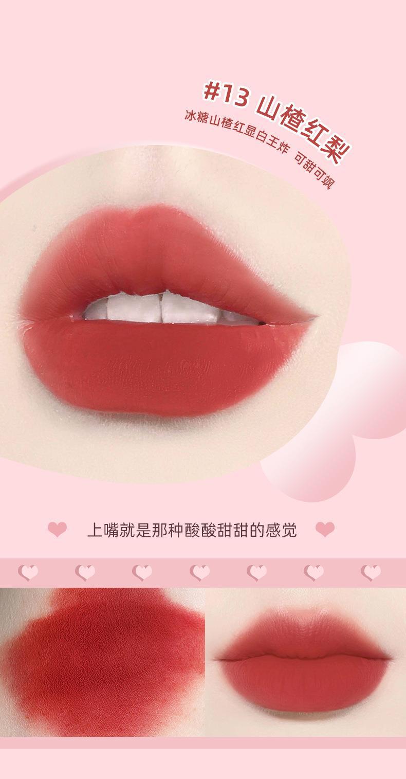 NOVO Misty Casual Air-like Lip Mud is a water-resistant and non-fading lipstick for students to look fair without makeup. It's suitable for both lips and cheeks undefined