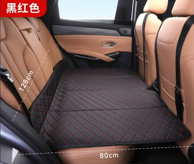 Car Rear Seat Sleeping Mat, Universal for Sedans and Suvs, Foldable Portable Non-Inflatable Thickened Leather Car Mattress (Vehicle-mounted inflatable bed) - 128x80cm-standard-size-storage-bag-included-black-and-red-thickened-inflatable-and-foldable