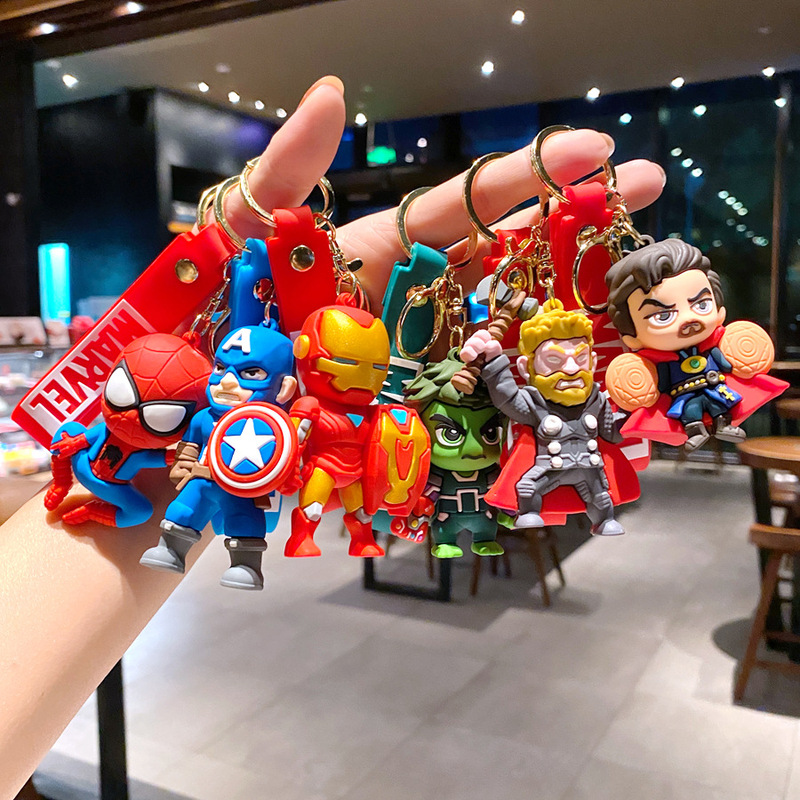 2024 cartoon Marvel Super Hero keychain Iron Man Spider-Man key chain pendant catch doll machine gift