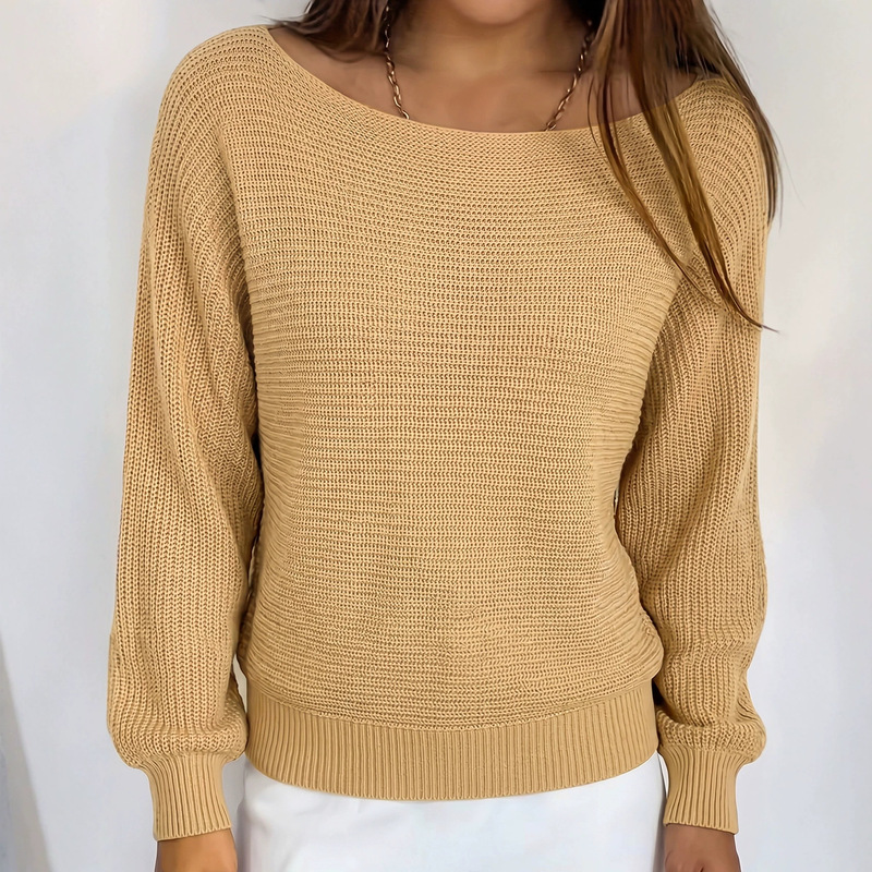 Cross-Border Hot-Selling Women's Solid Color Pullover Sweater with Boat Neck Design, Casual and Lazy Style, Long-Sleeved, Age-Reducing, Versatile, Commuting Knitwear Cross-Border Hot-Selling Women's Solid Color Pullover Sweater with Boat Neck Design, Casual and Lazy Style, Long-Sleeved, Age-Reducing, Versatile, Commuting Knitwear