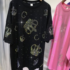 特大サイズ2-300斤太ったmm重工のホットドリルtシャツの王冠が輝いている半袖夏の新しいファッションの洋風上着
