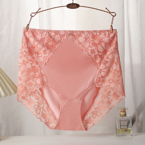 Kuaishou live broadcast hot sale women's satin lace high-waisted underwear buttocks and belly-controlling briefs large size