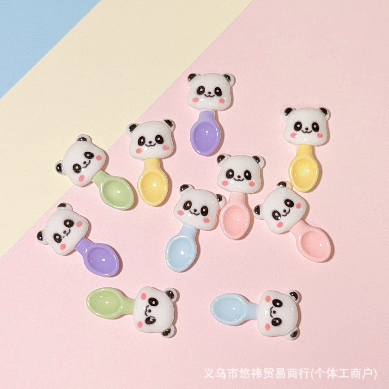 卡通可爱熊猫勺子马卡龙彩色树脂配件diy奶油胶手机壳发夹饰品