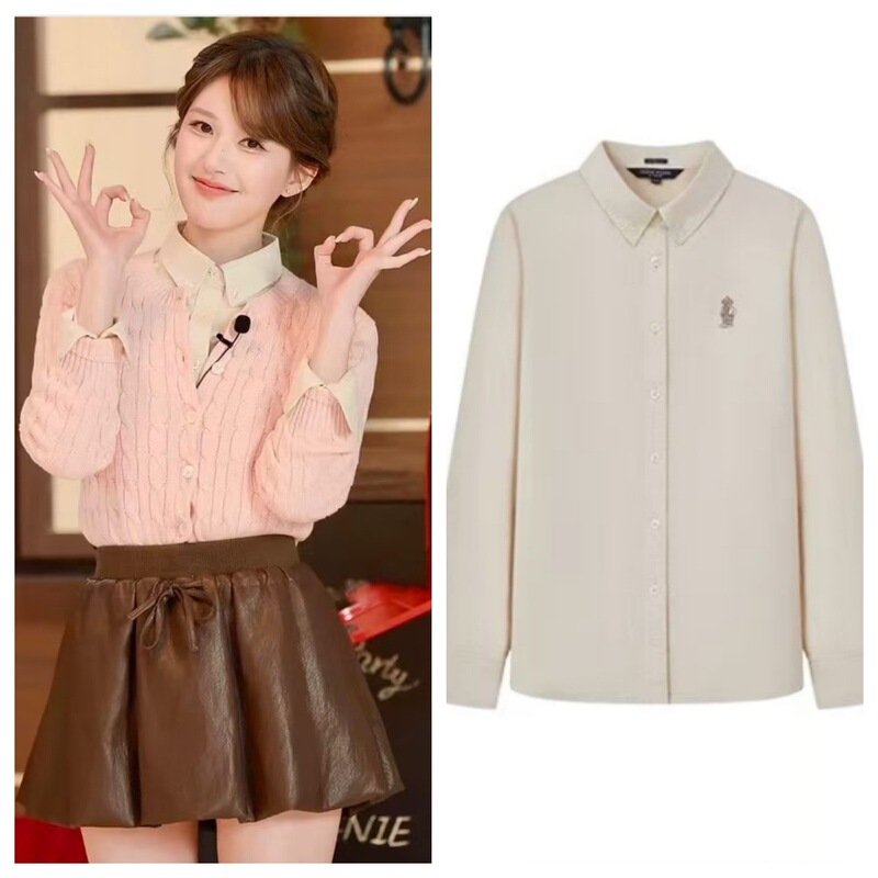 Zhao Lusi's Same Style 2026 Autumn New Women's Clothing College Style Multi-Color Lapel Long-Sleeved Shirt Ttyw2612C1E Zhao Lusi's Same Style 2026 Autumn New Women's Clothing College Style Multi-Color Lapel Long-Sleeved Shirt Ttyw2612C1E