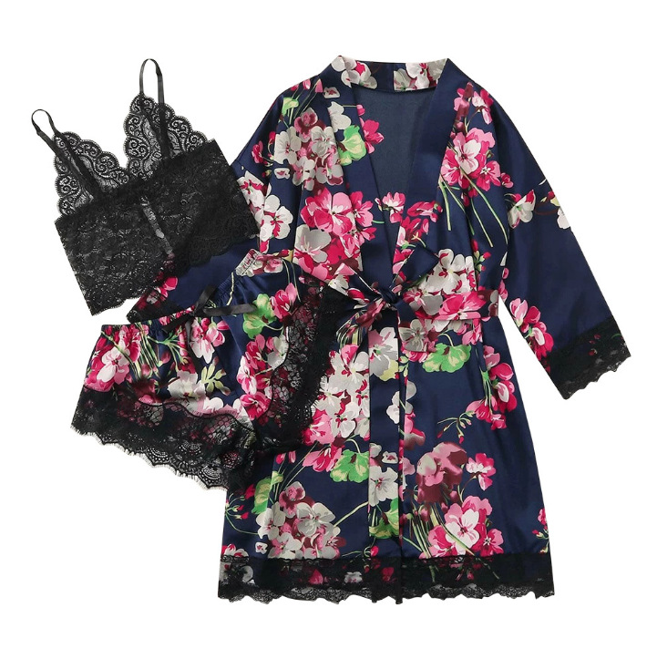 Amazon Enthusiasm pajamas Silk like Home Furnishings lady Underwear Nightdress ebay Source of goods Europe and America Manufactor