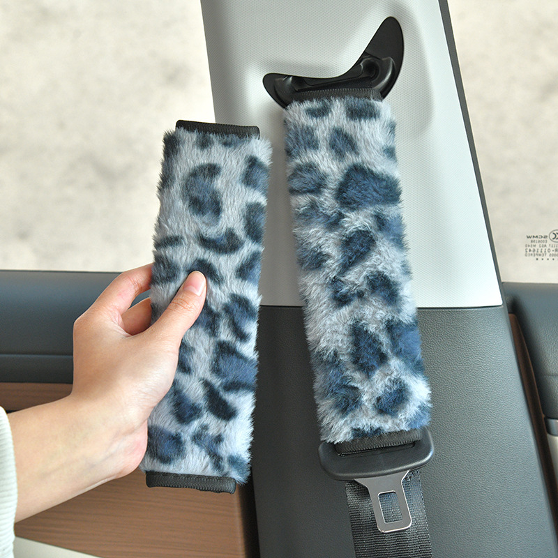 Personalized Leopard Print Plush Car Seatbelt Shoulder Pads Winter Warm Anti-Strangle Shoulder Straps Universal Car Interior Accessories