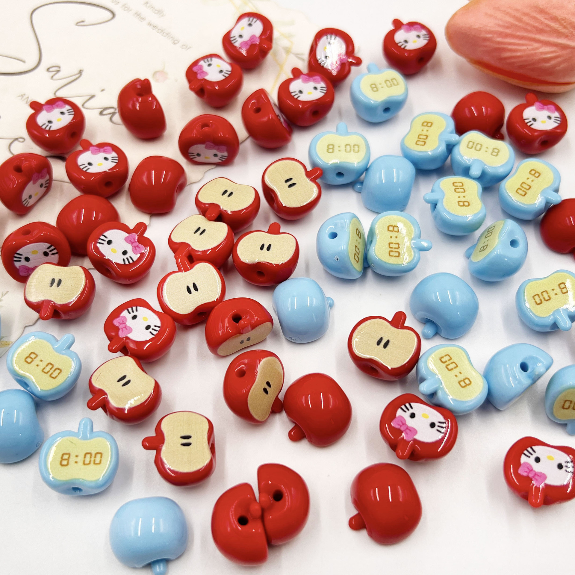 可爱仿真立体苹果核散珠子手工DIY串珠摆件手链吊坠项链饰品配件