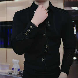 秋冬季新款男士高端商务休闲长袖衫时尚潮流帅气修身韩版衬衫