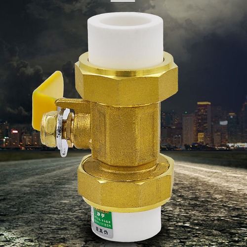 63mm (2 inches) PPR double living joint copper ball valve with red handle, copper core, copper rod, copper body PPR living joint full copper ball valve wholesale