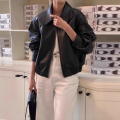 复古气质黑色皮衣外套女春秋季新款宽松休闲短款小个子机车服上衣