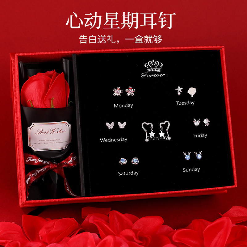 2023 S925 Silver Pin Earrings Set Micro-inlaid Zircon Fashion Earrings Valentine's Day Birthday Gift