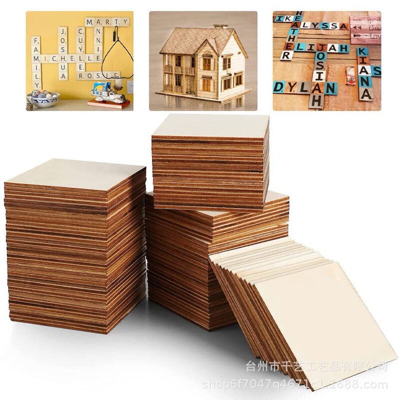 Customized Square DIY Wood Chip Crafts Wooden Square Cut Tile Wood Chip Ins Home European and American Decoration
