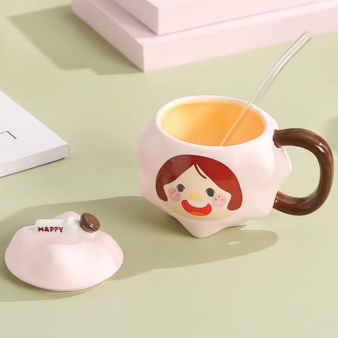 Creativo lindo Durian taza chica paja taza de agua personalidad de alto aspecto taza de desayuno de cerámica taza de oficina