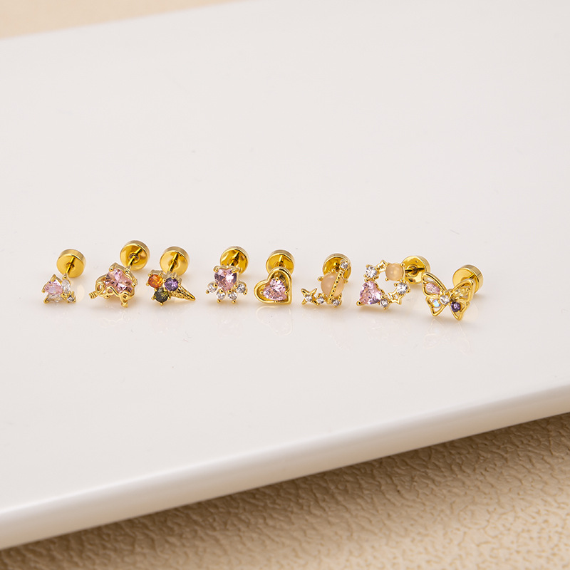 1 Pièce Boucles D'Oreilles Cartilage Style IG Forme De Cœur Papillon Le Cuivre Placage Incruster Zircon display picture 3