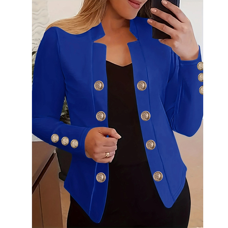 2023 New Amazon AliExpress European and American fashion women's long-sleeved jacket double button small suit jacket