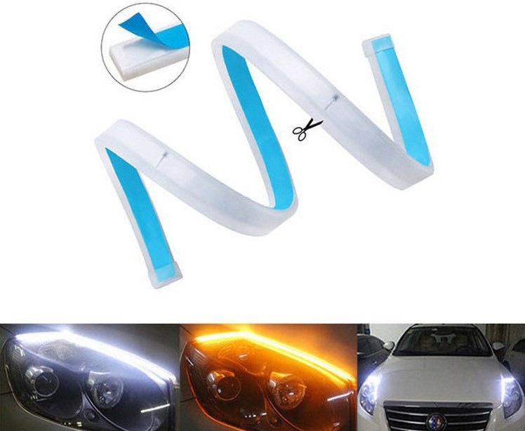 New Style Daytime Running Lights Ultra-Thin Light Guide Strip 30 45 60cm Dual-Color Flowing Light Car Decorative Light White and Yellow Turn Signal Light