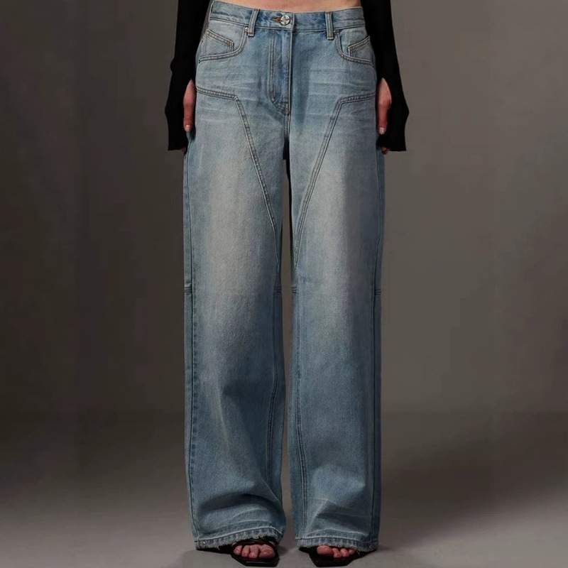 [in Stock] Smfk Phantom Statue Straight-Leg Jeans Cotton Full Rhinestone Long Pants