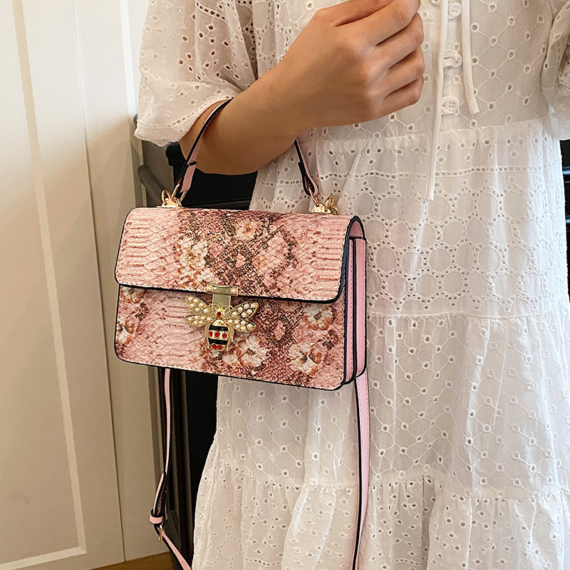 Bolso de alta calidad con textura 2025 verano nuevo estilo bolso femenino con lentejuelas bolso de hombro con estampado de piel de serpiente abeja flor bandolera