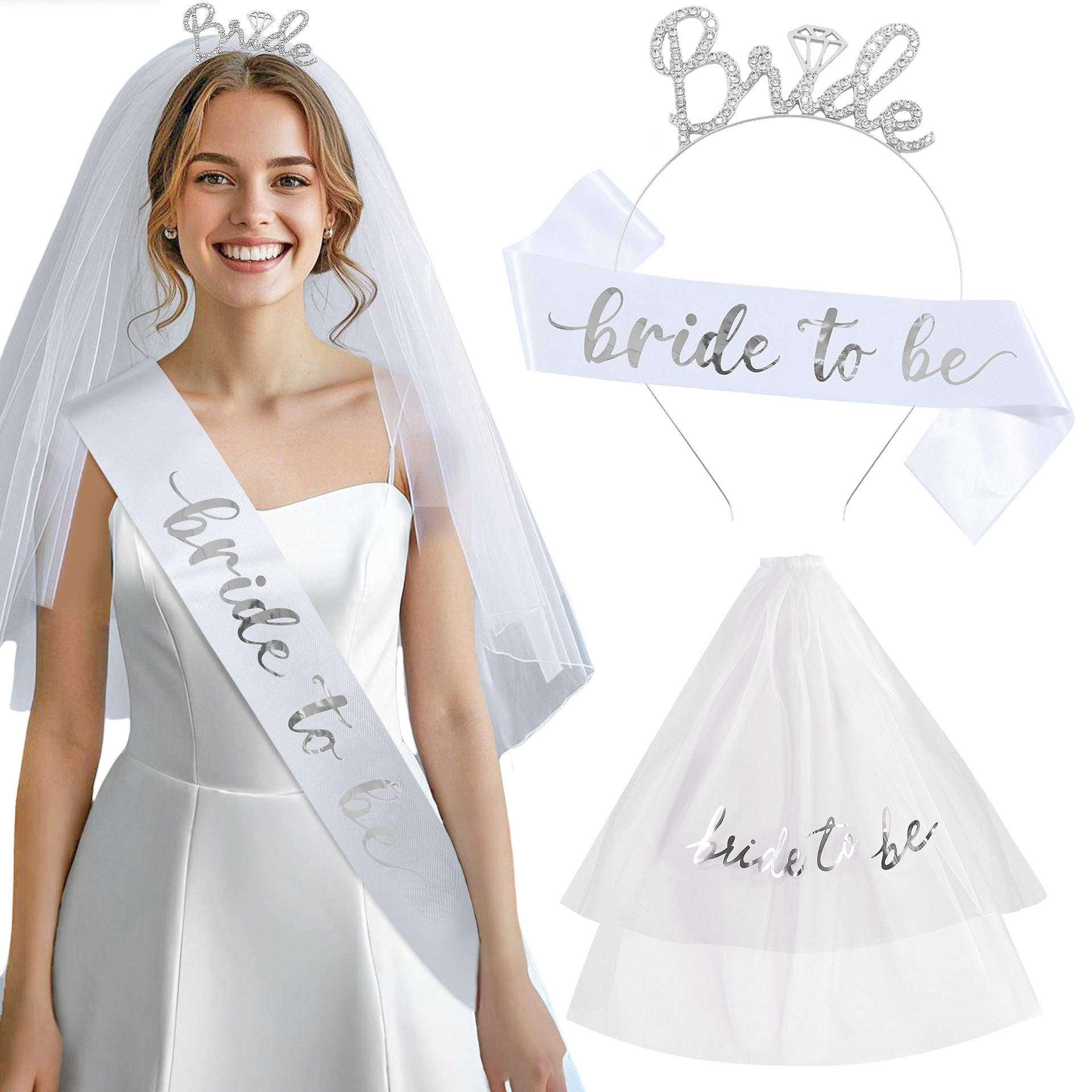 Nueva fiesta de soltero de la novia vello conjunto de banda de pelo bride to be boda obligatorias correa de hombro corona