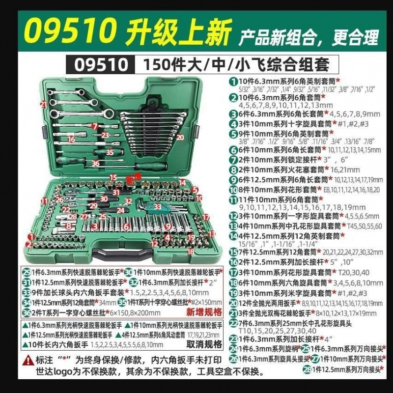 150件套装 09510套筒全套一整套汽修工具世达工具套