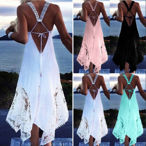 Lace lace irregular stitching backless sexy dress Sexy off-shoulder sweater T-shirt