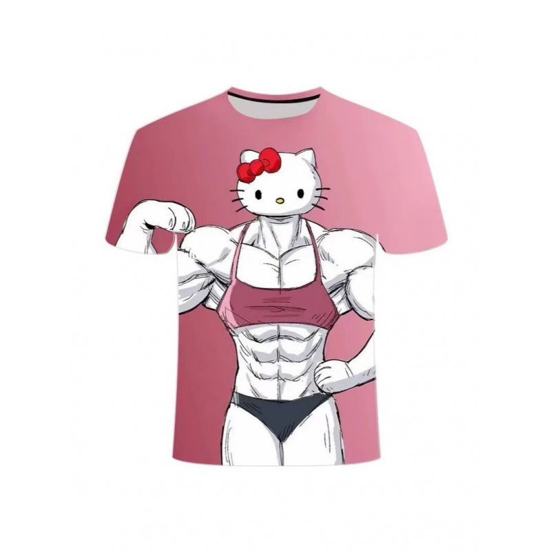 2025 Summer New Style 3D Printed Short-Sleeved Hot-Selling Super Muscular Hello Kitty T-Shirt for Men and Women