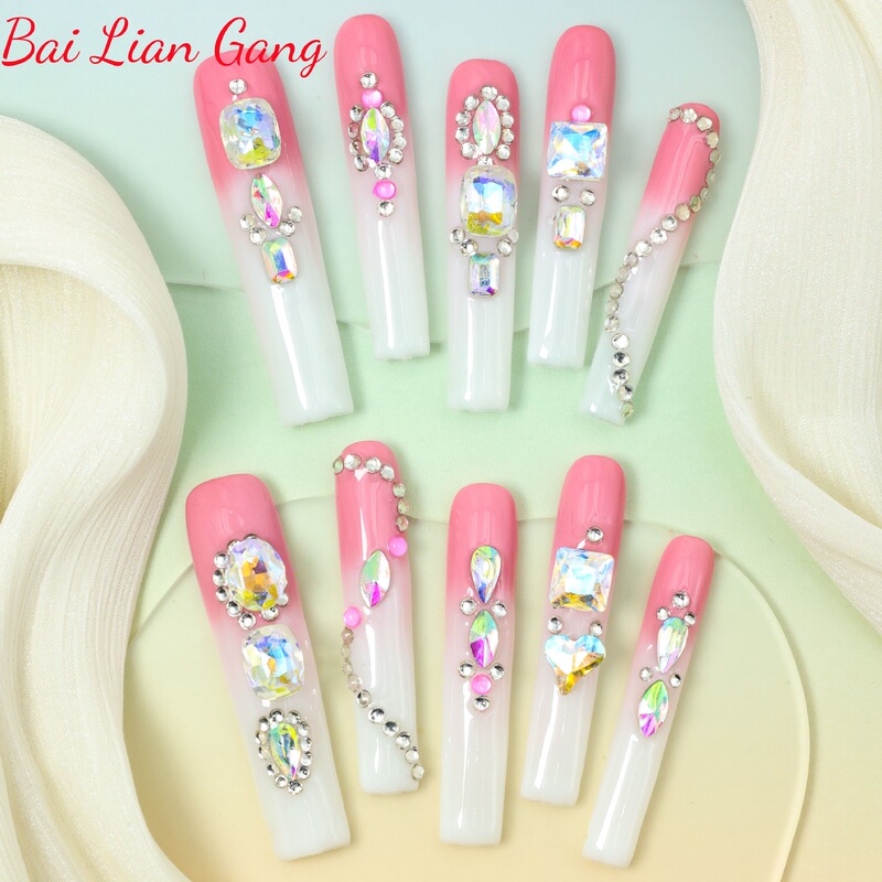 Bailu Steel Handmade Wear Armor Pink Nifty Valentine's Day Series Nail Art Pieces Wholesale