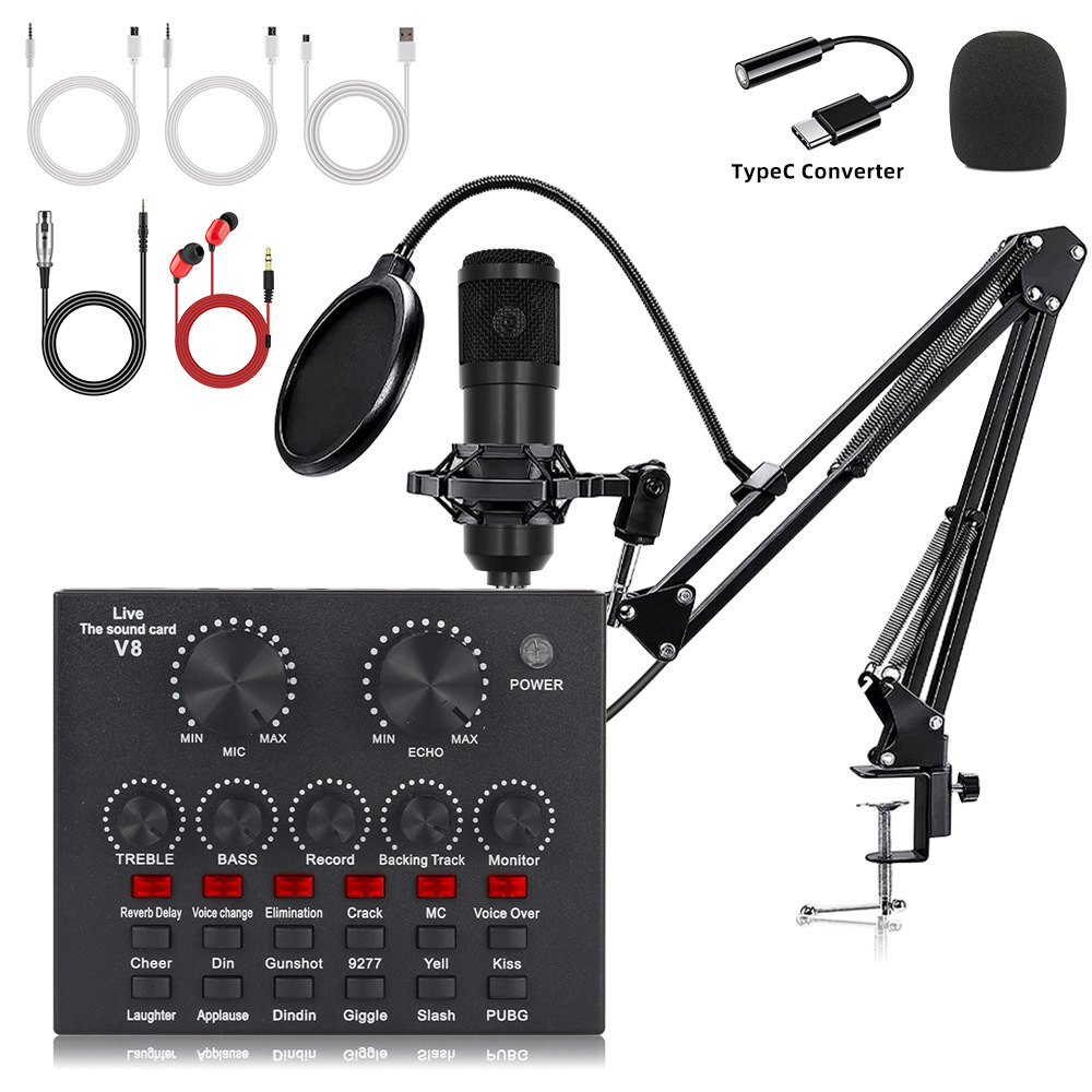 Kit de Micrófono de Condensador BM800 V8 con Soporte y Tarjeta de Sonido USB Semimetal Cardioide para Transmisión en Vivo image 18