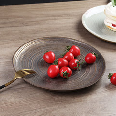Retro Ceramic Western-style Round Plate Dinner Plate Kiln Change Tea Snack Flat Plate Snack Dry Fruit Tray Home Use Fruit Plate