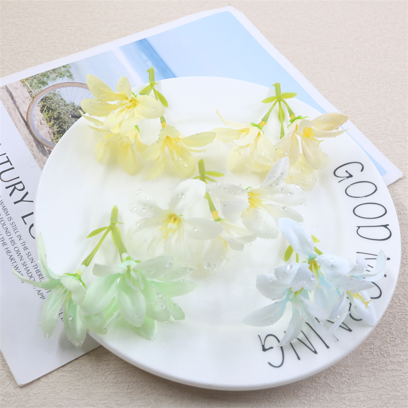 批发新款仿真花露水三叉百合DIY手工花束婚庆拍照装饰用品绢花|undefined