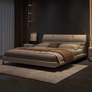 Italian Minimalist Hotel Technology Cloth Bed Master Bedroom Double Bed Small Apartment High-Leg Soft Bed Apartment Mid-Century Style Bed