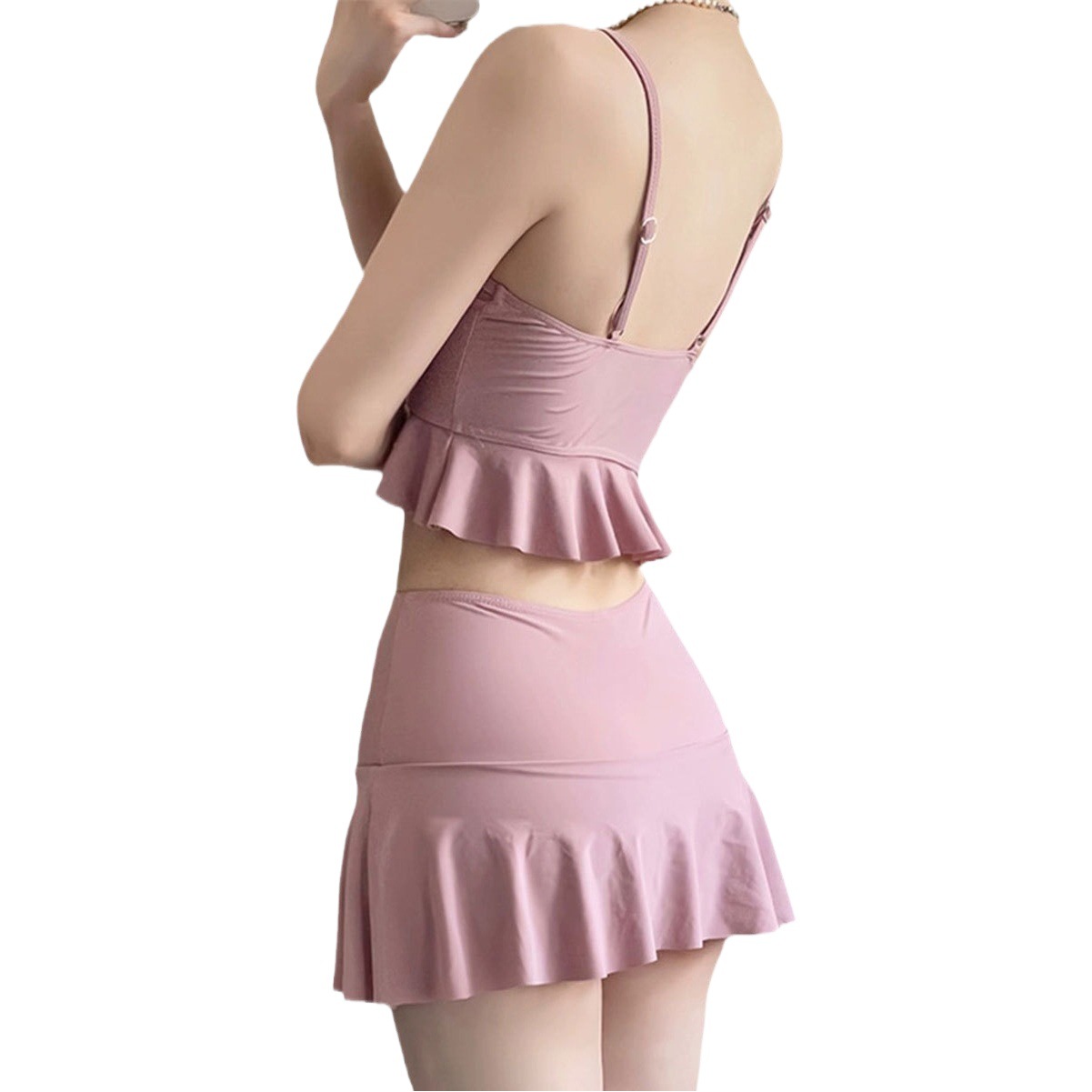 Traje de baño femenino red de verano rojo rosa azul delgado y sexy bikini de tres piezas traje de baño de vacaciones de aguas termales junto al mar dividido