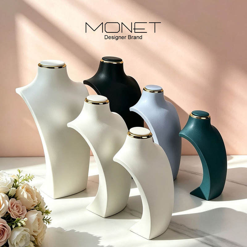 High-end PU leather jewelry necklace display stand, window display for necklaces and accessories, jewelry storage, mannequin display stand