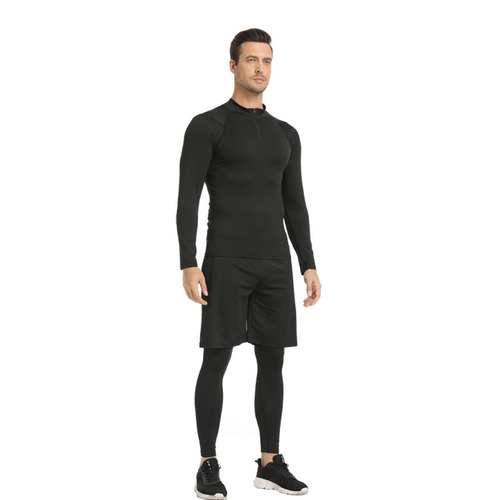 Autumn and winter men's sports sweatshirts, long-sleeved running fitness training clothes, high-elastic tight zipper quick-drying stand-up collar clothes