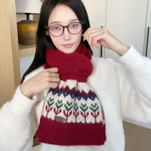 ins风花朵点缀针织围巾 冬日氛围感保暖情侣围脖羊毛混纺围巾批发