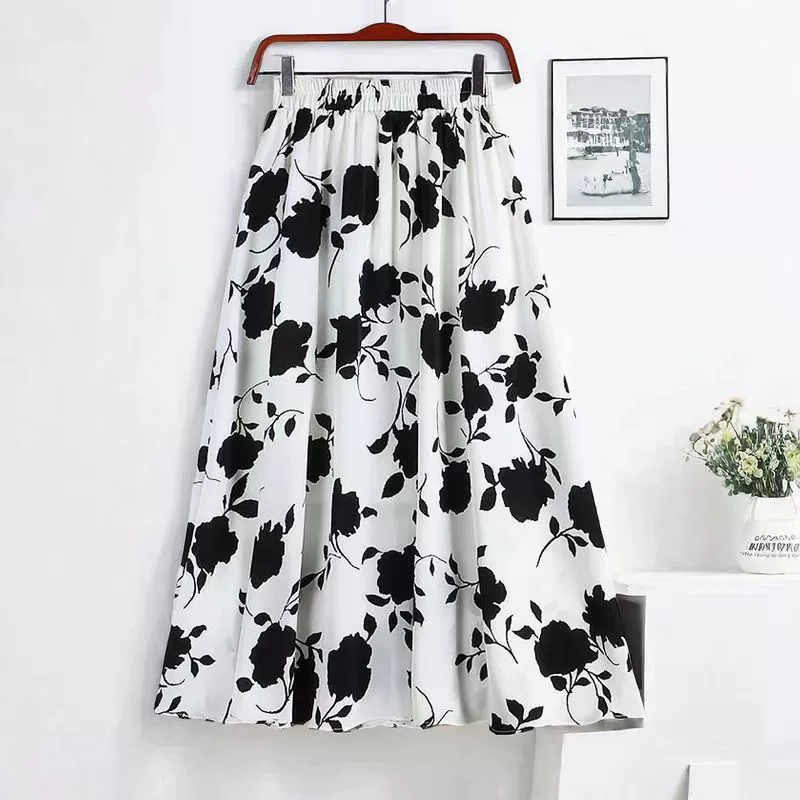Новая летняя эластичная юбка для женщин, утягивающая юбка средней длины с цветочным принтом, юбка с темпераментным принтом