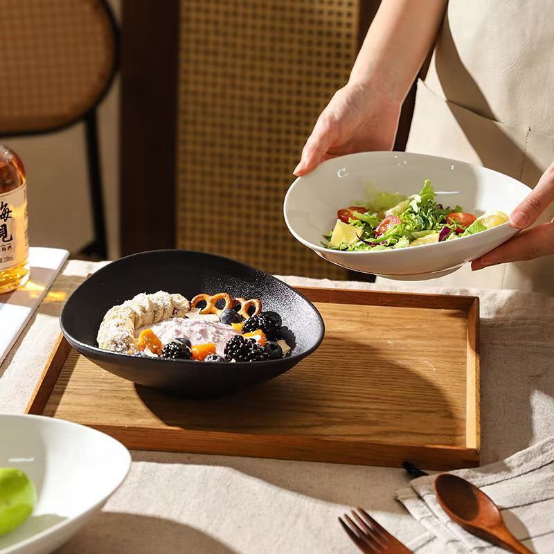 Ceramic Yogurt Bowl European Special-Shaped Tableware Household Black High-End Dessert Salad Oatmeal Breakfast Bowl