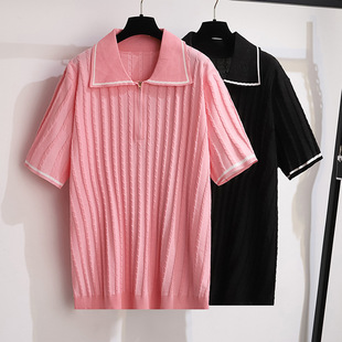 plus size women's lapel ice silk knitted jacket fat sister summer slim thin shirt 200/300kg