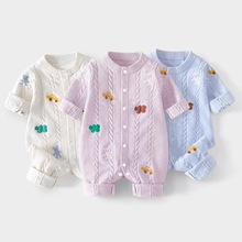 婴儿衣服春装新生儿A类男女宝宝针织连衣衣彩棉哈衣幼小童打底毛