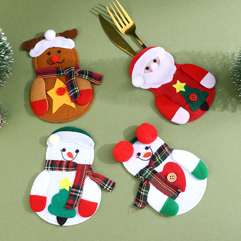 Weihnachtsdekorationen Weihnachtstischdekorationen Geschirrset Weihnachtsmann Schneemann Messer- und Gabelset Messer- und Gabelverschluss Weinflaschenset_voghion.com