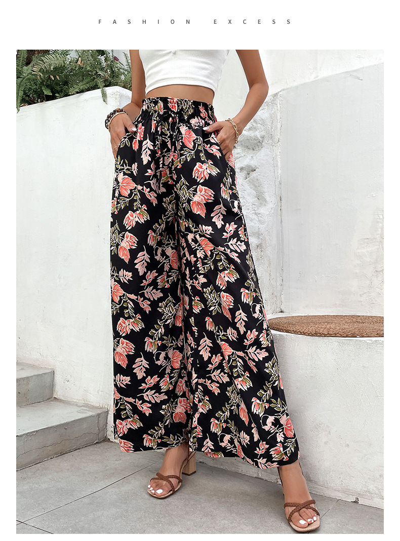 Black Printed Large Flare Wide Leg Pants_voghion.com